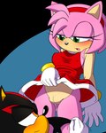 amy_rose anthro blush bodily_fluids breasts clothed clothing duo eulipotyphlan female genital_fluids genitals gloves green_eyes handwear hedgehog hi_res male male/female mammal nipple_outline panties panties_down partially_clothed pussy sega shadow_the_hedgehog sonic_the_hedgehog_(series) underwear underwear_down undressing vaginal_fluids zero95