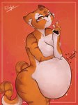 anthro belly belly_inflation big_belly bloated covered_breasts female gossip hand_on_belly inflation nude simple_background solo stuffing text blopfry dreamworks kung_fu_panda master_tigress felid mammal pantherine tiger 2023 english_text hi_res