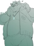 anthro belly bottomwear bulge clothing eyewear glasses hat headgear headwear humanoid_hands kemono male overweight overweight_male pants simple_background solo towel white_background magumataishi lifewonders tokyo_afterschool_summoners volos_(tas) bear mammal 2024 3:4 sketch