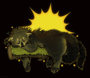 brown_body brown_fur claws eyes_closed feet feral fur mouth_closed pawpads paws simple_background sleeping solo tail text toe_claws moth_sprout binturong mammal viverrid 2025 absurd_res artist_name digital_drawing_(artwork) digital_media_(artwork) hi_res