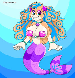 anthro breasts collar female hair pink_eyes simple_background smile solo split_form underwater water m-point-zee paw_patrol coral_(paw_patrol) aquatic bird_dog canid canine canis cocker_spaniel domestic_dog hunting_dog mammal merfolk spaniel absurd_res colorful_theme hi_res shaded signature simple_shading watermark