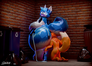 air_pump anthro belly big_belly blue_body blue_eyes donut_pool_toy duo face_on_butt femboy furniture inflatable looking_at_viewer male male/male overweight pleased_expression pool_toy squeaky_toy text suddenwolf sudden_(suddenwolf) animate_inanimate canid canine canis fox living_inflatable mammal regulus_(species) wolf 3d_(artwork) absurd_res digital_media_(artwork) english_text hi_res
