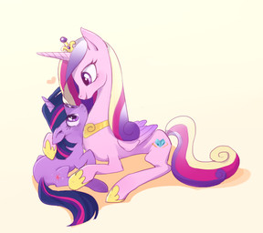 crown cutie_mark duo eye_contact feathered_wings feathers female feral hair headgear horn hug looking_at_another multicolored_hair simple_background white_background wings young baekgup friendship_is_magic hasbro my_little_pony mythology princess_cadance_(mlp) twilight_sparkle_(mlp) equid equine mammal mythological_creature mythological_equine unicorn winged_unicorn 2015