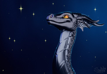 ambiguous_gender feral gift glowing glowing_eyes horn long_neck night scales sky smile solo star starry_sky sunny_way european_mythology mythology dragon mythological_creature mythological_scalie scalie western_dragon 2025 3d_(artwork) digital_media_(artwork) hi_res portrait