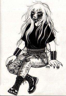 anthro armband belt_chain black_claws black_makeup black_metal boots bottomwear bullet_belt chain claws clothing combat_boots corpse_paint denim denim_bottomwear denim_clothing female floppy_ears footwear fur hair ink jeans leather leather_boots leather_clothing leather_footwear long_ears long_hair lop_ears pants shirt shoes short_tail solo spiked_armband spikes t-shirt tail topwear torn_bottomwear torn_clothing torn_jeans torn_pants wavy_hair white_body white_fur white_hair jacqal shea_(blackmetalbnuuy) domestic_rabbit lagomorph leporid lop_rabbit mammal oryctolagus rabbit 2024 absurd_res hi_res line_art traditional_media_(artwork)