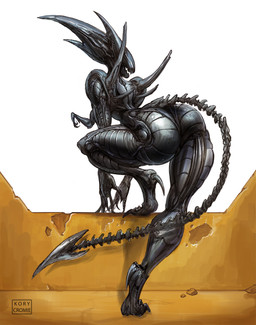 big_butt butt elongated_head female huge_butt long_tail nude presenting presenting_hindquarters smile solo tail kory_cromie alien_(franchise) alien xenomorph xenomorph_queen hi_res