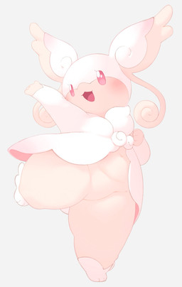 anthro biped blush blush_lines breasts eyelashes featureless_crotch feet female fingers leg_markings markings multicolored_body nude open_mouth pink_eyes pseudo_clothing simple_background small_breasts socks_(marking) solo tail tan_body thick_thighs three-quarter_view two_tone_body white_body white_slime_(artist) nintendo pokemon generation_6_pokemon mega_audino mega_evolution pokemon_(species) 2026 digital_drawing_(artwork) digital_media_(artwork) hi_res