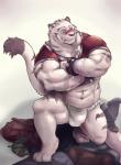 anthro asian_clothing big_muscles bulge clothing east_asian_clothing fundoshi japanese_clothing kemono leucistic male muscular muscular_anthro muscular_male solo underwear kusunagi grimoire_of_zero mercenary_(grimoire_of_zero) felid mammal pantherine tiger hi_res