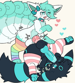 anal anal_penetration animal_genitalia autofellatio autofellatio_while_penetrated balls big_penis black_body black_fur blue_eyes blush bodily_fluids butt clothing collar duo erection femboy femboy/femboy feral feral_on_feral fur genital_fluids genitals legwear lgbt_pride male male/male male_penetrated male_penetrating male_penetrating_male masturbating_while_penetrated masturbation oral oral_masturbation pawpads penetration penile penile_masturbation penile_penetration penis scarf sex simple_background stockings tail thick_thighs thigh_highs white_body white_fur sunspikevee nintendo pokemon alolan_form alolan_vulpix eeveelution generation_2_pokemon generation_7_pokemon mammal pokemon_(species) regional_form_(pokemon) shiny_pokemon umbreon digital_media_(artwork)