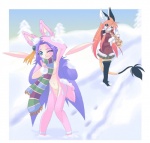 anthro bottomwear clothing duo female legwear nude outside ribbons scarf skirt snow tail tail_tuft thigh_highs tuft luna777 taratsu_(character) moondog