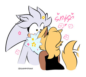 anthro blonde_hair brown_body brown_fur conjoined_eyes duo face_on_chest female flower fur grey_body grey_fur hair male male/female nuzzling plant ponytail sniffing tail tail_motion tailwag text yellow_body yellow_eyes yellow_fur quavernsfw idw_publishing sega sonic_the_hedgehog_(comics) sonic_the_hedgehog_(idw) sonic_the_hedgehog_(series) silver_the_hedgehog whisper_the_wolf canid canine canis eulipotyphlan hedgehog mammal wolf 2026 artist_name hi_res