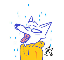anthro blue_eyes clothed clothing coat dripping fur jacket male open_mouth raining simple_background solo tongue tongue_out topwear water white_background white_body white_fur honeywp canid canine fox mammal colored_sketch digital_media_(artwork) low_res reaction_image sketch watermark