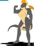 anthro black_body breasts female flexing genitals looking_at_viewer muscular nipples non-mammal_nipples nude pussy skatha solo tail wings kingchan mythology dragon mythological_creature mythological_scalie scalie 3:4 hi_res