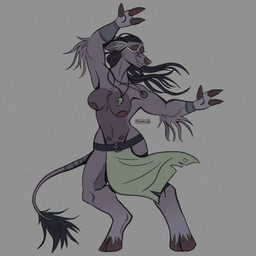 anthro arm_tuft bottomwear breasts clothed clothing elbow_tuft female hooves inner_ear_fluff jewelry loincloth loincloth_only medium_breasts multi_nipple necklace nipples nude solo tail tail_tuft topless tuft vaxhunt ambiguous_species deer mammal 1:1 hi_res