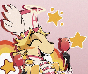 alternate_species anthro apple candy candy_apple clothed clothing dessert eyes_closed food fruit furrification halo male plant solo teeth tooth_gap yzrs1yrz hazbin_hotel hellaverse abel_(hazbin_hotel) angel bovid caprine cherub goat mammal