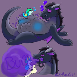anthro burp_cloud burping burping_up_skull digestion digestion_noises duo group heart_symbol male male/male purple_body solo trio vore mrmanuxsss mythology nintendo pokemon dragon generation_5_pokemon mythological_creature mythological_scalie pokemon_(species) scalie serperior hi_res