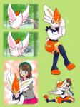 ambiguous_gender anthro bottomwear brush brushing button_dress clothing dress duo female fluffy hat headgear headwear holding_ear open_mouth petting smile sparkles stretching inoshika8 nintendo pokemon gloria_(pokemon) cinderace generation_8_pokemon human mammal pokemon_(species) 3:4