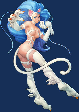 anthro blue_hair breasts butt exposed_ass female fur hair looking_at_viewer nude reaching_towards_viewer smile smiling_at_viewer smirk smirking_at_viewer snaggle_tooth solo tail technically_nude white_body white_fur artgerm capcom darkstalkers felicia_(darkstalkers) felid feline mammal monster werecat werecreature werefelid werefeline 2013 absurd_res alpha_channel hi_res official_art