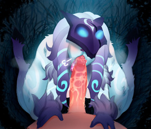 anthro big_penis blue_markings blush bodily_fluids breasts dipstick_ears duo ear_markings erection fellatio female female_anthro first_person_view floppy_ears fur genitals grass hair high-angle_view hooves human_on_anthro human_pov humanoid_genitalia humanoid_penis interspecies lop_ears male male/female male_human male_pov markings mask mask_on_head multicolored_ears nature nature_background nude nude_anthro nude_female nude_male oral penile penis plant purple_hair saliva saliva_on_penis sex thick_thighs tongue tongue_out unguligrade white_body white_fur white_hair soma_(artist) league_of_legends riot_games tencent kindred_(lol) lamb_(lol) bovid caprine human mammal 2026 colored digital_drawing_(artwork) digital_media_(artwork) hi_res shaded