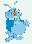 anthro beak blue_body blue_feathers button_(fastener) button_pop clothing embarrassed embarrassed_male eyewear feathers glasses male open_beak open_mouth overweight overweight_male solo wardrobe_malfunction wearing_glasses worried worried_face worried_look fagstain_(artist) disney professor_owl avian bird owl 2024 hi_res