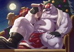 anthro bag balls barazoku baseball_cap belly biceps big_balls big_bulge big_muscles big_penis black_clothing black_footwear black_shoes body_hair boots bulge candy candy_cane chest_hair chest_tuft christmas_decorations christmas_ornament christmas_present christmas_tree claws clothed clothing covered_eyes dessert detailed_bulge erection erection_under_clothing eyewear eyewear_on_head fangs fingerless_gloves food footwear full_moon fur genitals gift glasses glasses_on_head gloves handwear hat hat_over_eyes headgear headwear holidays holly_(plant) huge_bulge huge_muscles humanoid_genitalia humanoid_penis ineffective_clothing male monotone_body monotone_fur moon musclegut muscular muscular_anthro muscular_male navel night nipples open_mouth open_smile outside pecs penis penis_base plant pubes red_clothing red_underwear scroll shoes sitting sky sleigh smile solo star starry_sky teeth thick_neck thong tongue topless topless_anthro topless_male tree tuft underwear vein white_body white_fur adios christmas burley_(ara_chibi) bear mammal polar_bear ursine 2022 absurd_res hi_res