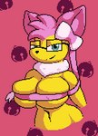 anthro breast_squish breasts cleavage clothed clothing eyewear female fur glasses green_eyes navel pink_body pink_fur ribbons smile smiling_at_viewer smirk smirking_at_viewer smug_expression smug_face squish under_boob yellow_body yellow_fur isagoodfriend nintendo pokemon volt_(isagoodfriend) eeveelution generation_1_pokemon generation_6_pokemon jolteon pokemon_(species) sylveon digital_media_(artwork) hi_res pixel_(artwork)