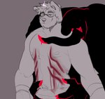 ambiguous_gender anthro blood bodily_fluids brown_background duo eyewear glasses gore leaking_blood male simple_background smile solo wounded melaisen bau_(melaisen) akita canid canine canis demon domestic_dog mammal spitz 2021 absurd_res hi_res sketch