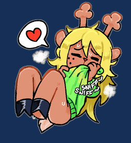 5_fingers anthro antlers aroused blonde_hair bodily_fluids bottomless buckteeth butt clothed clothing countershade_legs countershade_thighs countershading curled_up female fetal_pose fingers freckled_face freckles hair hooves horn long_hair olfactophilia red_nose scut_tail shirt shirt_only short_tail sniffing sniffing_clothes solo sweat tail teeth topwear topwear_only 1her0 deltarune undertale_(series) noelle_holiday deer mammal new_world_deer reindeer alpha_channel