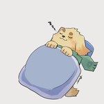 anthro bedding blanket blush chibi eyes_closed male scarf simple_background sleeping solo sound_effects vowelless vowelless_sound_effect white_background zzz igarashi_ta lifewonders tokyo_afterschool_summoners cu_sith_(tas) bird_dog canid canine canis domestic_dog golden_retriever hunting_dog mammal retriever 1:1