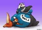 anthro big_breasts big_butt blue_eyes blush bottomless breasts butt claws clothed clothing duo eyes_closed female gradient_background hug huge_butt hugging_another hugging_butt larger_female looking_back male obese obese_anthro obese_female open_mouth overalls overweight overweight_anthro overweight_female shirt simple_background size_difference smaller_male toe_claws tongue tongue_out topwear gillpanda gillpanda_(character) bear giant_panda lizard mammal reptile scalie 2016