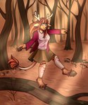 anthro autumn female forest plant solo tree woodland kiri-anko deer mammal hi_res