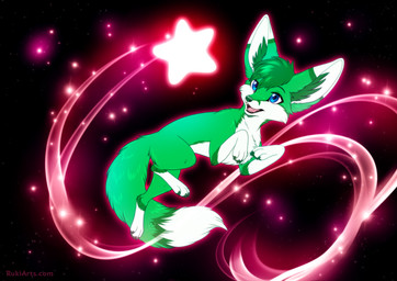 ambiguous_gender blue_eyes dipstick_ears dipstick_tail ear_markings fur green_body green_fur markings multicolored_ears side_view tail tail_markings rukifox canid canine fennec_fox fox mammal true_fox