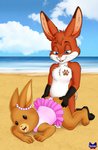 anthro beach bodily_fluids clothing cum duo female female_penetrated genital_fluids male male/female male_penetrating male_penetrating_female penetration seaside sex swimwear tongue young young_anthro onzeno maple_town alexandross patty_(maple_town) lagomorph leporid mammal rabbit hi_res