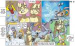 2016 anthro antoine_d'coolette archie_comics arms_above_head black_nose blonde_hair blue_eyes breasts bunnie_rabbot canid canine canis cleavage clothed clothing comic coyote curvy_figure duo ecioch_(artist) electricity english_text female green_eyes grey_background group hair half-closed_eyes lagomorph leporid long_ears looking_at_viewer male mammal narrowed_eyes open_mouth pink_nose rabbit sega simple_background sonic_the_hedgehog_(archie) sonic_the_hedgehog_(comics) sonic_the_hedgehog_(series) standing text voluptuous whiskers