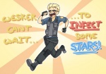 blonde_hair blush boots bulletproof_vest clothing eyewear footwear hair happy human_only humor male not_furry running shoes solo sunglasses uniform inyuo capcom resident_evil albert_wesker human mammal grandfathered_content