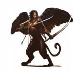 braided_hair dark_body dark_skin digitigrade dual_wielding feathered_wings feathers female hair holding_melee_weapon holding_object holding_sword holding_weapon melee_weapon monster_girl_(genre) nude scimitar simple_background solo sword weapon white_background wings unknown_artist mythology paizo pathfinder felid humanoid maftet mammal mythological_creature mythological_sphinx 1:1 official_art