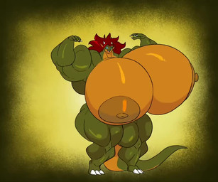 anthro big_breasts big_muscles bouncing_breasts breasts claws curvy_figure erect_nipples female flexing green_background green_body green_scales hair huge_breasts huge_muscles hyper hyper_breasts hyper_muscles long_tail muscular muscular_anthro muscular_female nipples non-mammal_nipples open_mouth orange_body orange_scales orange_skin red_hair scales simple_background smile solo tail thick_thighs wide_hips pebthedrabold caramelldansen mythology dragon mythological_creature mythological_scalie scalie 2023 6:5 animated meme no_sound short_playtime video