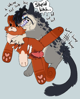 4_toes alternative_fashion animal_genitalia animal_penis bangs black_claws black_hair black_text blue_eyes bodily_fluids claw_marks claws crying dialogue ears_back emo erection fangs feet feline_genitalia feline_penis feral feral_with_hair finger_claws fur genitals grey_body grey_fur hair hair_over_eye handpaw hindpaw humping incestuous_fantasy male one_eye_obstructed pawpads paws penile_spines penis pink_nose pink_pawpads pivoted_ears plush_stuffing plushie plushophilia pointy_ears prick_ears sharp_teeth simple_background solo speech_bubble spots tail talking_feral tears teeth text thought_bubble toes toony yellow_sclera incelsss warriors_(book_series) ashfur_(thunderclan) squirrelstar_(warriors) domestic_cat felid feline felis mammal 2022 digital_drawing_(artwork) digital_media_(artwork) english_text handwritten_text incest_(lore) niece_(lore) uncle_(lore) uncle_and_niece_(lore)