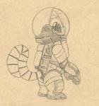 jet_pack male science_fiction side_view solo spacesuit standing petrock disney lilo_and_stitch alien experiment_(lilo_and_stitch) mammal ovnee graphite_(artwork) hi_res monochrome traditional_media_(artwork)