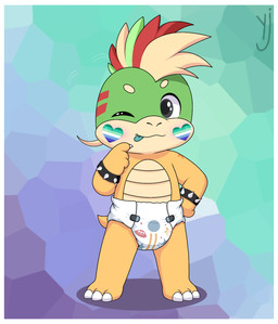 anthro border bracelet clean_diaper clothed clothing diaper diaper_fetish diaper_only hair jewelry lgbt_pride looking_at_viewer male mohawk ponytail shell solo spreading standing tongue tongue_out topless wearing_diaper wetness_indicator white_border erickyanjiro lgbt_pride_month mario_bros nintendo koopaling lemmy_koopa lemmy_sj koopa reptile scalie turtle hi_res adult_(lore)