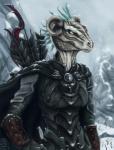 anthro armor arrow_(weapon) bow_(weapon) breasts cloak clothing cloud dagger feathers female horn melee_weapon mountain nightingale_armor non-mammal_breasts outside plant ranged_weapon scales sky snow snowing solo tree weapon dok-alexa bethesda_game_studios microsoft skyrim the_elder_scrolls argonian scalie hi_res