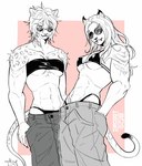 abs anti-eyebrow_piercing breasts cheek_piercing duo eyebrow_piercing eyewear facial_piercing female female/female muscular muscular_female piercing sunglasses under_boob zircoot final_fantasy final_fantasy_xiv square_enix felid hrothgar humanoid mammal hi_res