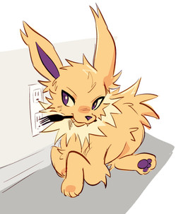 ambiguous_gender cheek_tuft cutlery facial_tuft fangs feral fluffy fork fork_in_mouth fur kitchen_utensils lying mouth_hold on_front outlet pawpads paws purple_eyes purple_nose purple_pawpads quadruped snout solo tail teeth tools tuft yellow_body yellow_fur izzy-paw nintendo pokemon canid eeveelution generation_1_pokemon jolteon mammal pokemon_(species) digital_drawing_(artwork) digital_media_(artwork) english_description hi_res shaded