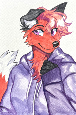 anthro black_body black_ears black_fur black_nose black_paws clothing female floppy_ears fluffy fluffy_tail fur hair inner_ear_fluff jacket multicolored_body multicolored_fur purple_eyes red_body red_fur red_hair solo tail topwear tuft white_body white_fur white_inner_ear_fluff captyns jesam_(jesam) canid canine fox mammal red_fox true_fox absurd_res hi_res nonbinary_(lore) trans_(lore) trans_woman_(lore)