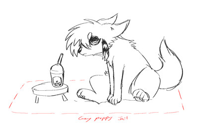 ambiguous_gender beverage bubble_tea coontail_hair emo_haircut feral frown furniture pawpads paws sitting sitting_on_ground solo stool text vedacia jasper_(wastepaw) canid canine canis coydog coyote domestic_dog herding_dog hybrid malinois_dog mammal pastoral_dog sheepdog 2026 aliasing digital_drawing_(artwork) digital_media_(artwork) english_text sketch
