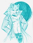 anthro bottomwear clothed clothing collar jacket male navel open_clothing open_jacket open_topwear pants solo topwear j3t brand_new_animal studio_trigger shirou_ogami canid canine canis mammal wolf 2021