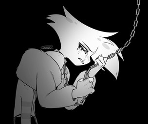black_background bodily_fluids chain chain_leash clothed clothing crying leash makeup male mascara running_makeup running_mascara simple_background solo tears enaic31 hazbin_hotel hellaverse angel_dust arachnid arthropod demon humanoid spider hi_res monochrome