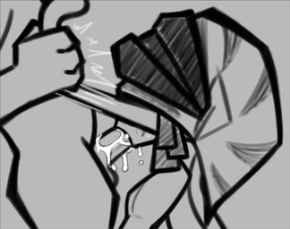 anthro balls bodily_fluids clothing cum deep_throat duo fellatio genital_fluids genitals headgear headwear male male/male nude oral oral_penetration penetration penile penis pseudo_hair sex tentacles tomcold00 nintendo splatoon gnarly_eddy_(splatoon) aquatic cephalopod humanoid mollusk nautilus hi_res monochrome