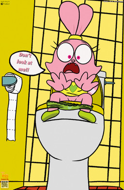 anthro bathroom clothed clothing female fur genitals panties panties_down partially_clothed pink_body pink_fur pooping pooping_in_toilet public_restroom restroom_stall screaming sitting sitting_on_toilet solo surprised toilet toilet_paper toilet_use underwear underwear_down vulva walk-in young thedispenser69 cartoon_network chowder_(series) panini_(chowder) domestic_rabbit dwarf_rabbit lagomorph leporid mammal oryctolagus rabbit hi_res