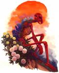 bone cempasuchil_(flower) dahlia_(flower) flower lupine_(flower) marigold_(flower) plant skeleton solo surrealism tree seriousmccoy lagomorph leporid mammal rabbit digital_media_(artwork) hi_res